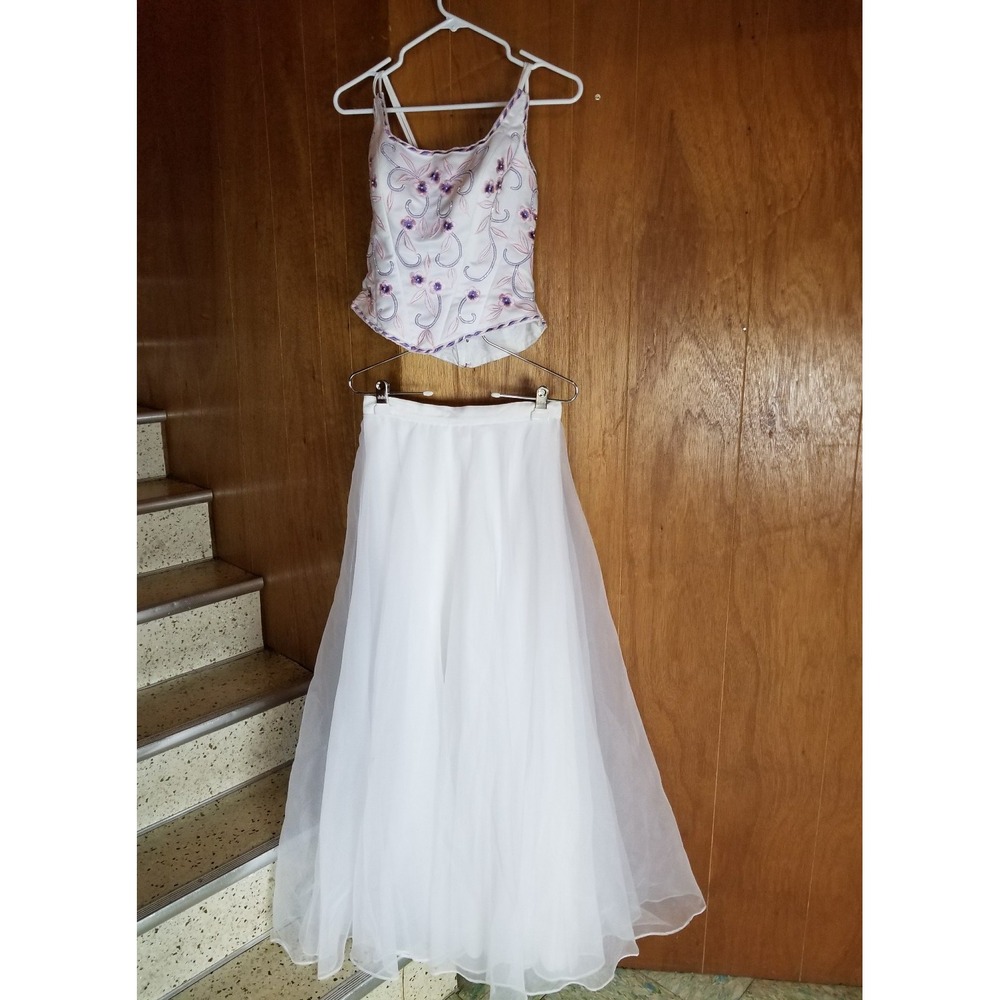 Alyce Designs 2 Piece Set Dress White Pink Purple Dress Size 12
